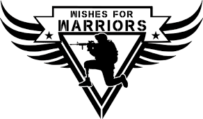 A black and white logo for wishes for warriors