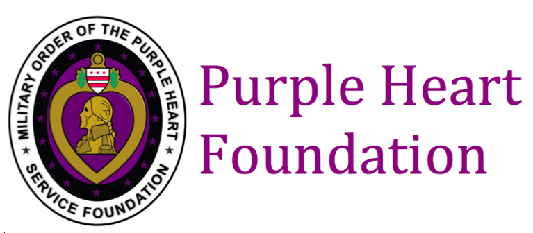 The logo for the purple heart foundation is purple and gold