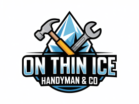 Logo: A hammer and wrench crossing over a blue ice-crystal with "ON THIN ICE HANDYMAN & CO" text.