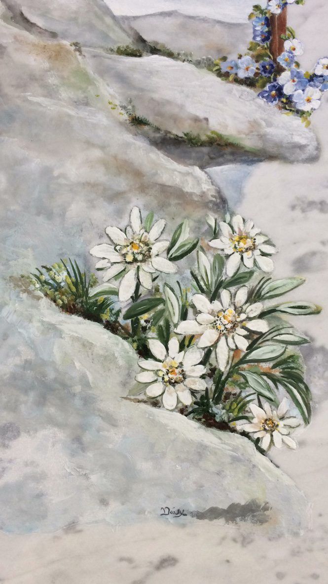 Lapide con fiori dipinti