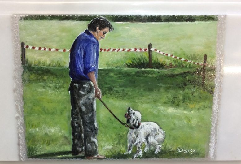 Dipinto di uomo con cane