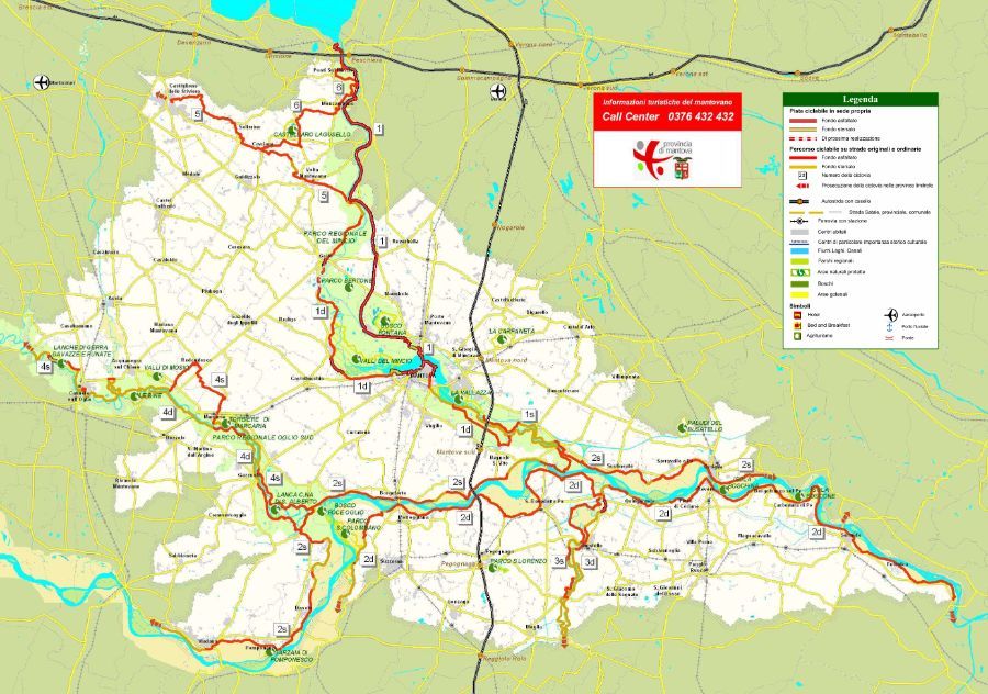 mappa con piste ciclabili nel Mantovano