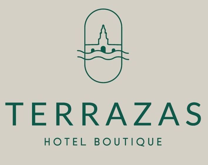 Un logotipo para el hotel boutique Terrazas con un barco en el medio.