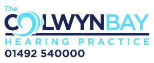 The logo for the colwyn bay hearing practice is blue and white.