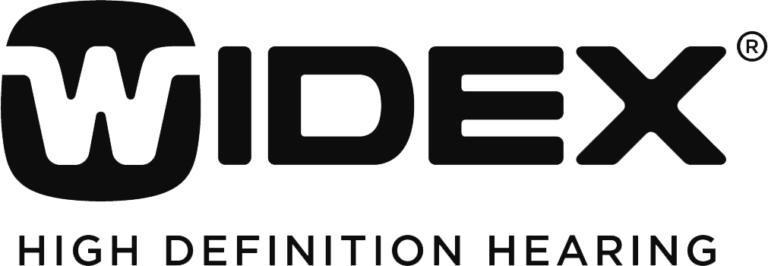 A black and white logo for widex high definition hearing