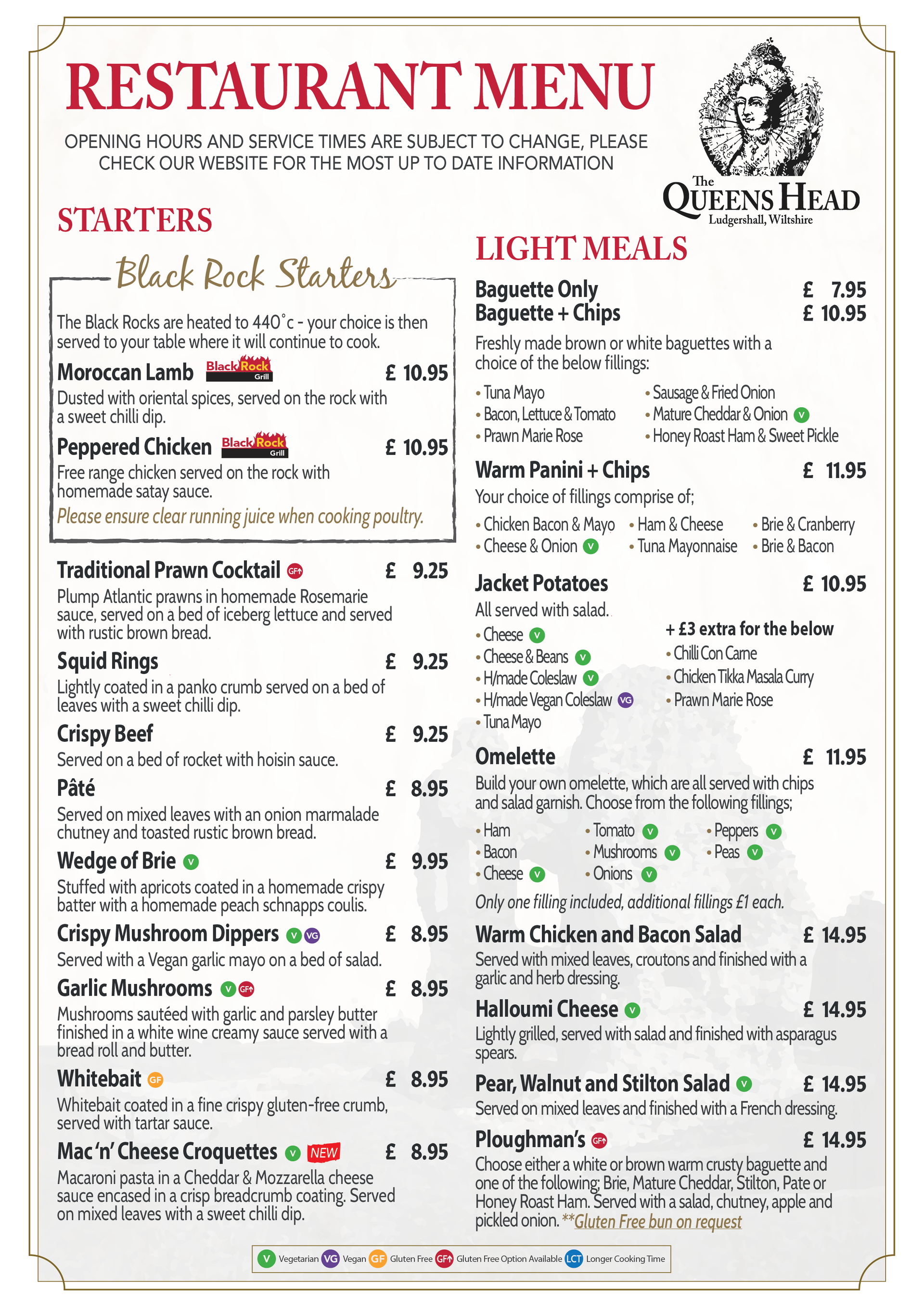 The Queens Head Restaurant Menu - Page1