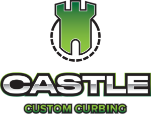 Castle Custom Curbing logo with green castle icon and black text