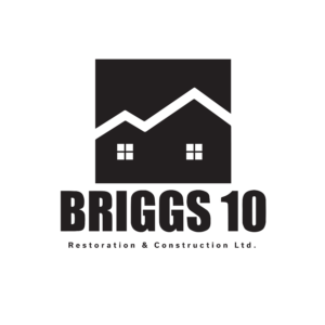 Briggs 10 Restoration & Construction Ltd. logo with black house and roof icon over bold text