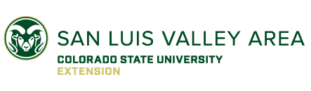San Luis Valley Area logo: green ram head in circle, text: Colorado State University Extension.