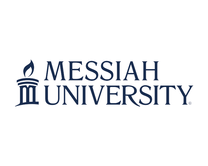A logo for messiah university with a torch and columns.