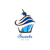 The logo for sweetz by sis shows a cupcake with blue frosting and a cherry on top.