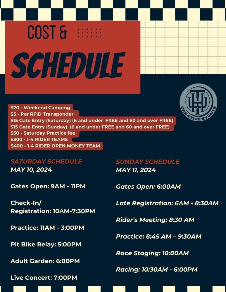 A poster shows the cost and schedule for the grand prix