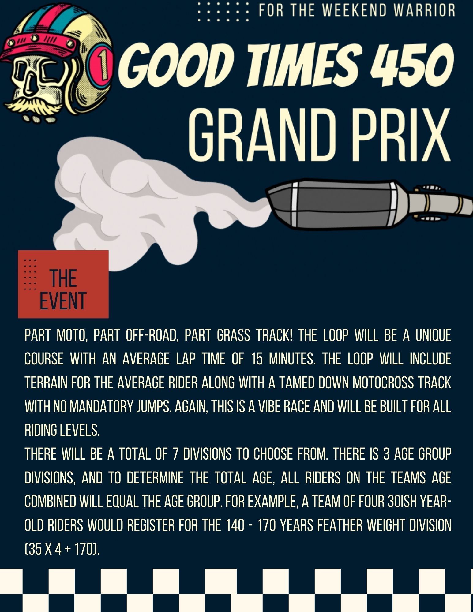 A poster for the weekend warrior good times 450 grand prix