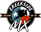 the logo for creekside mx is a circle with a sheep on it .