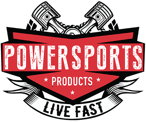 the logo for power sports products is red and black and says `` live fast '' .