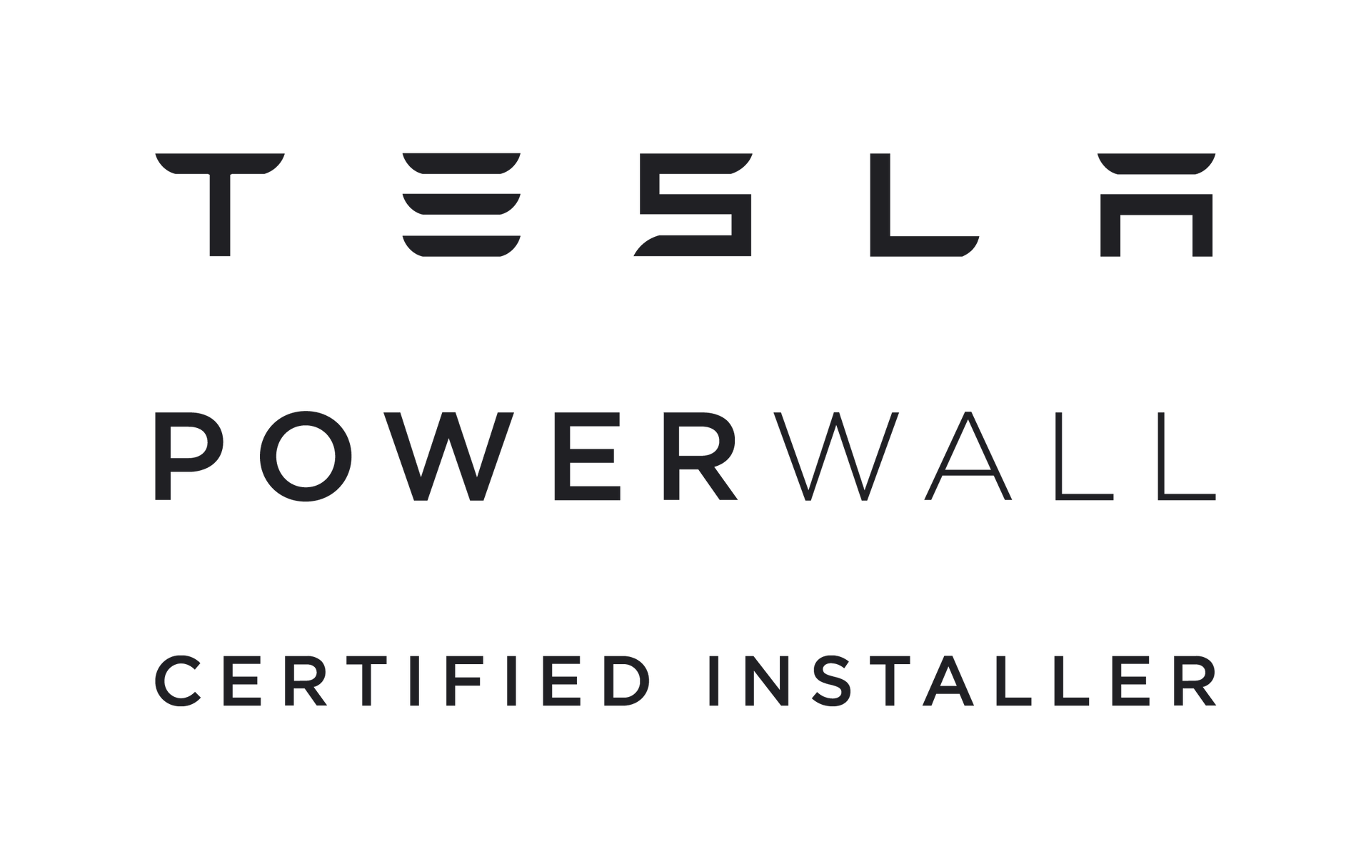 Tesla Powerwall logo: Certified Installer. Text: Tesla, Powerwall.