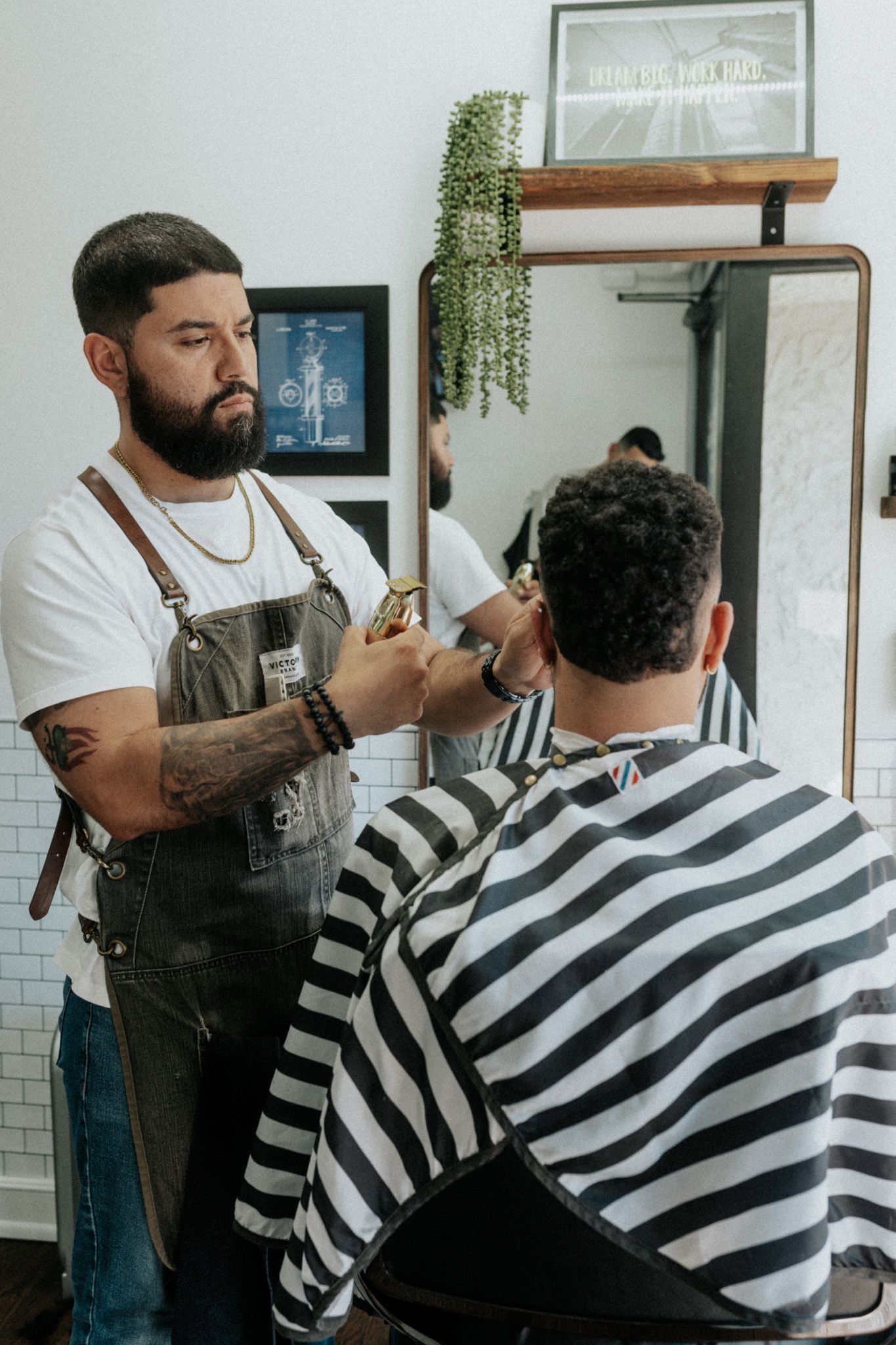 Client getting a precision fade and beard lineup at Modern Man Barber Studio in Long Branch, NJ.