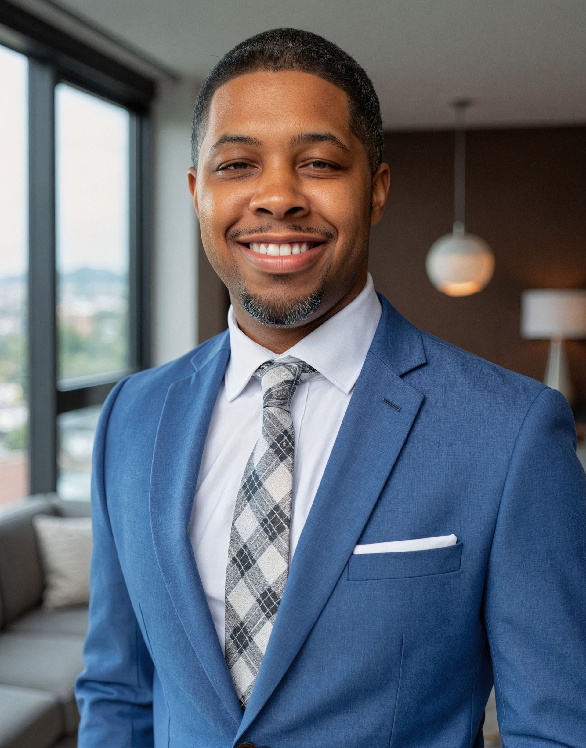 A woman is sitting at a desk with a laptop and a vase of flowers.