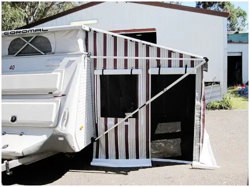Caravan with red stripe tarp | Heatherbrae, NSW | All Tarps
