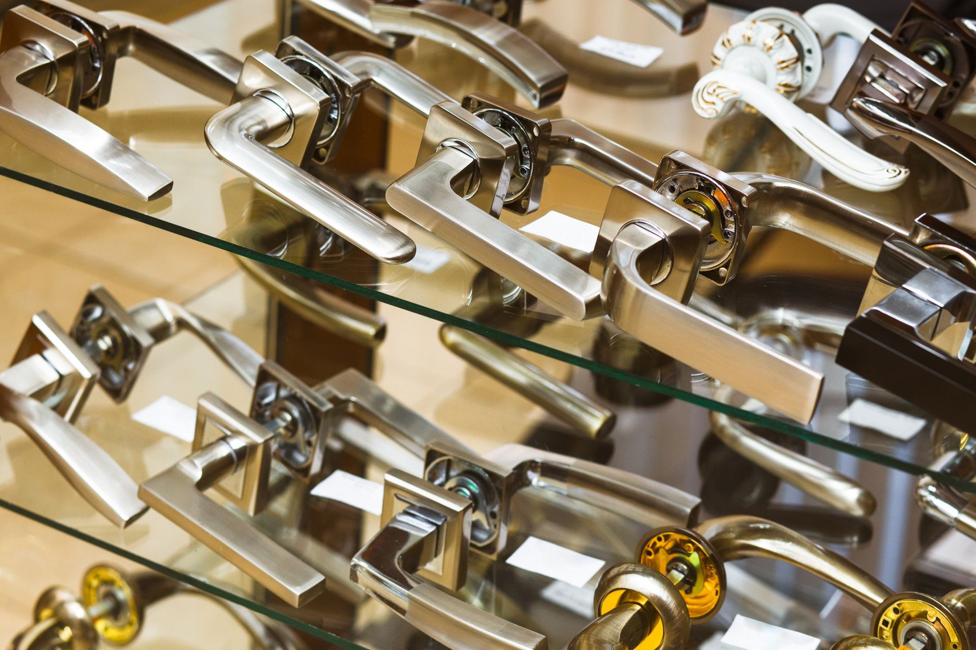 Door closers in a specialized store.