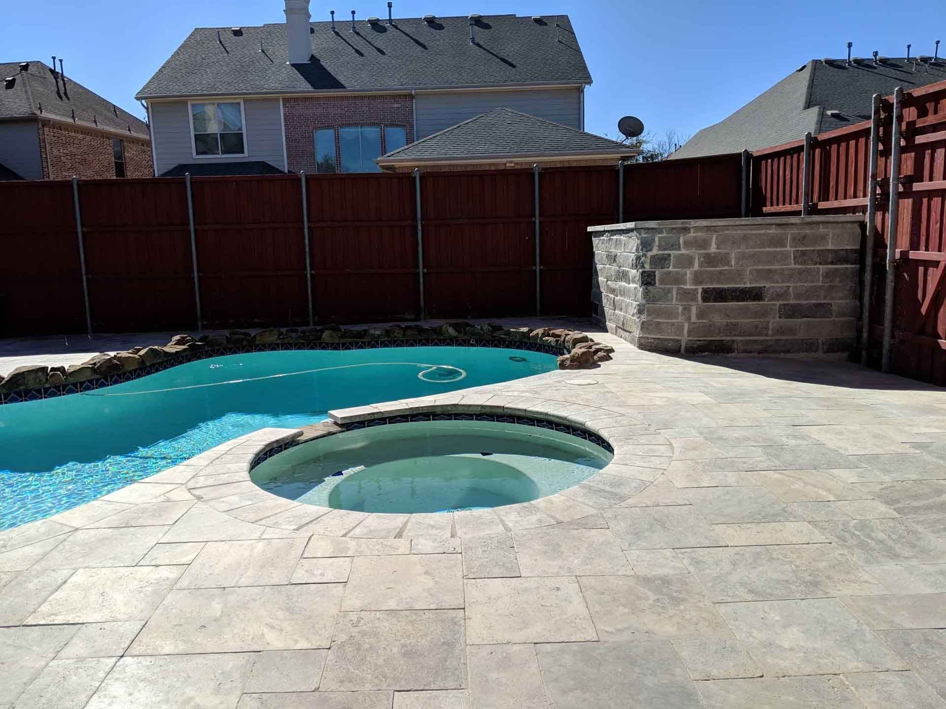 A Swimming Pool and a Hut Tub on a Backyard - Tulsa, OK - Outdoor Orchestrators