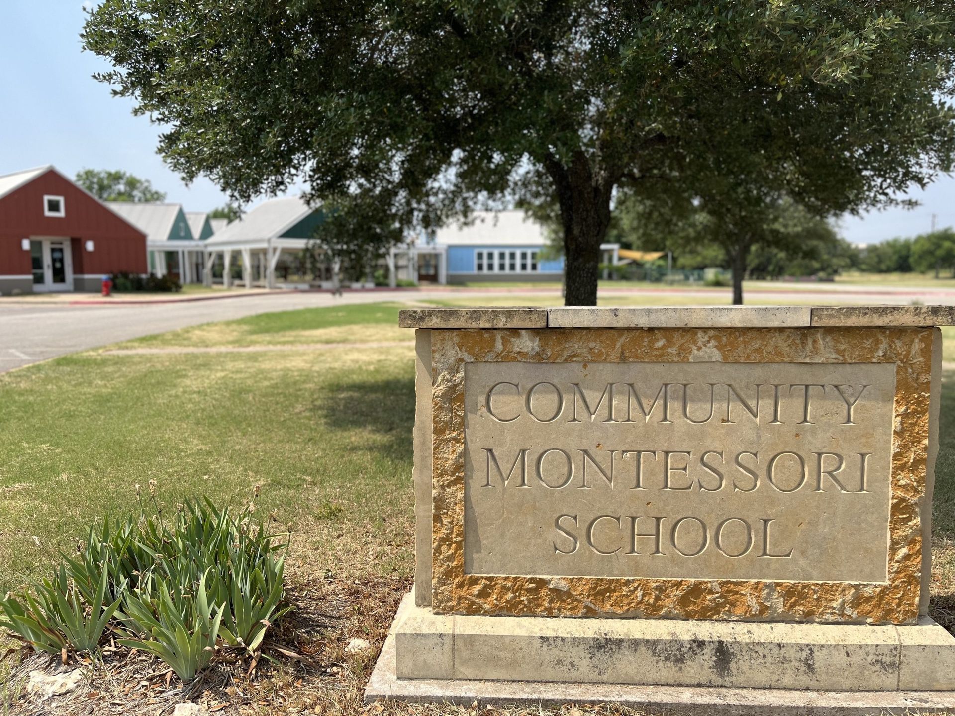 A stone sign for the Community Montessori School