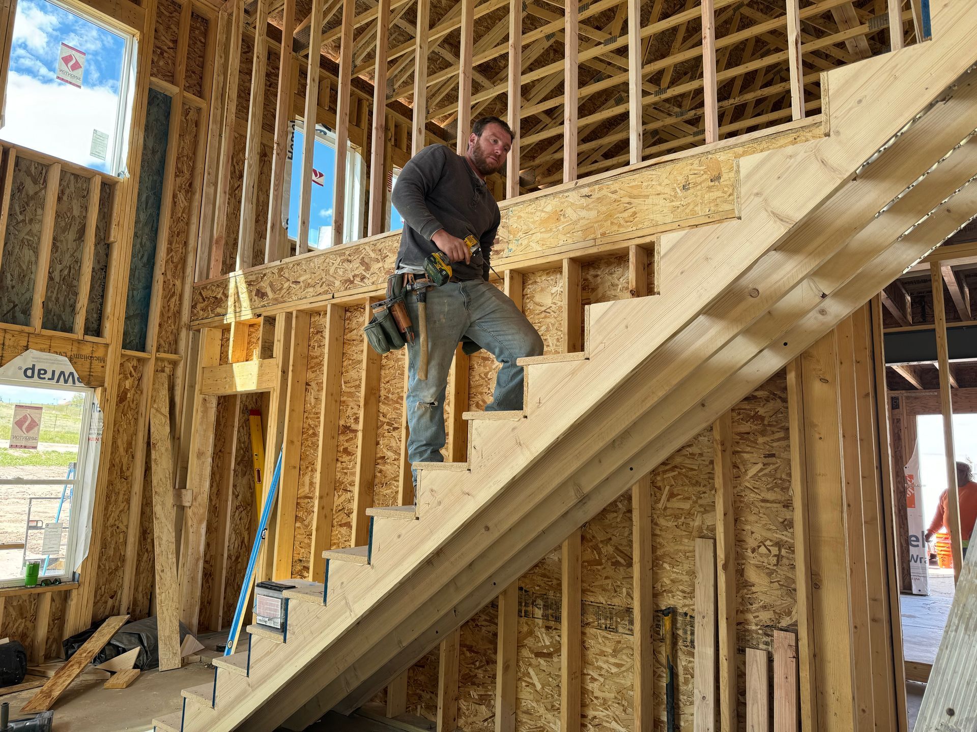 There is a ladder in the middle of the room.