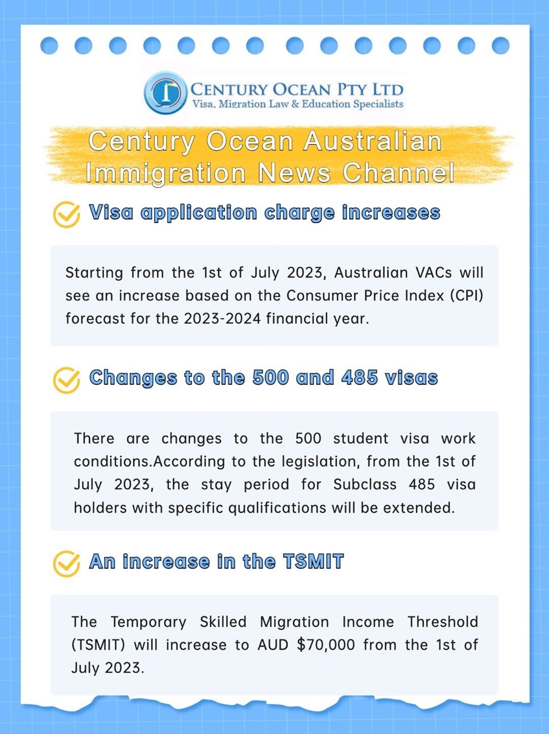 Visa Information — Adelaide, SA — Century Ocean