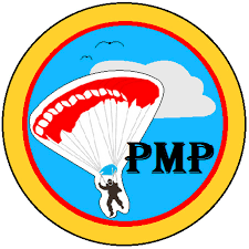 Colorful PMP logo with a parachutist under a red-and-white parachute in a blue circle