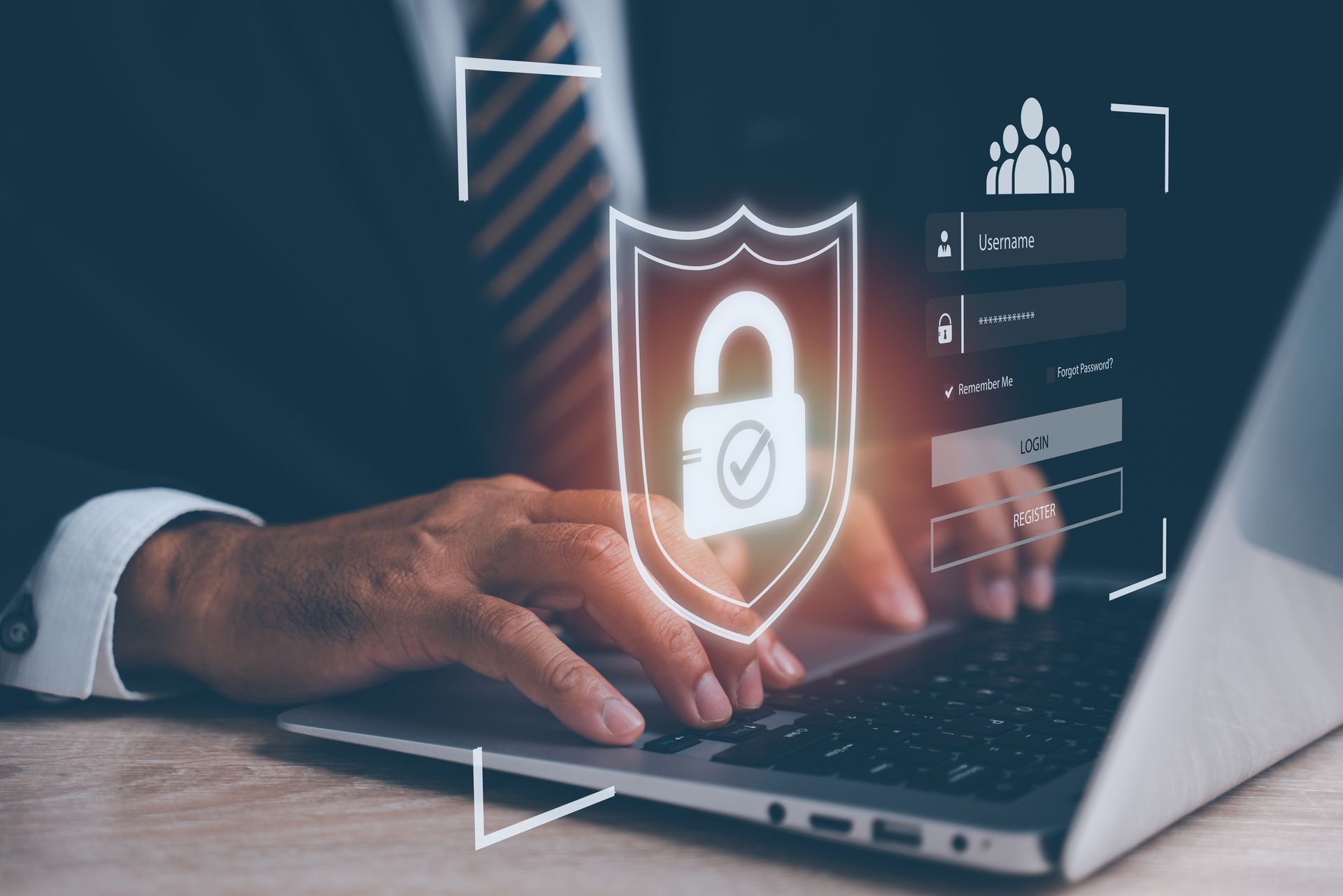 A businessman securing sensitive business data with encryption.