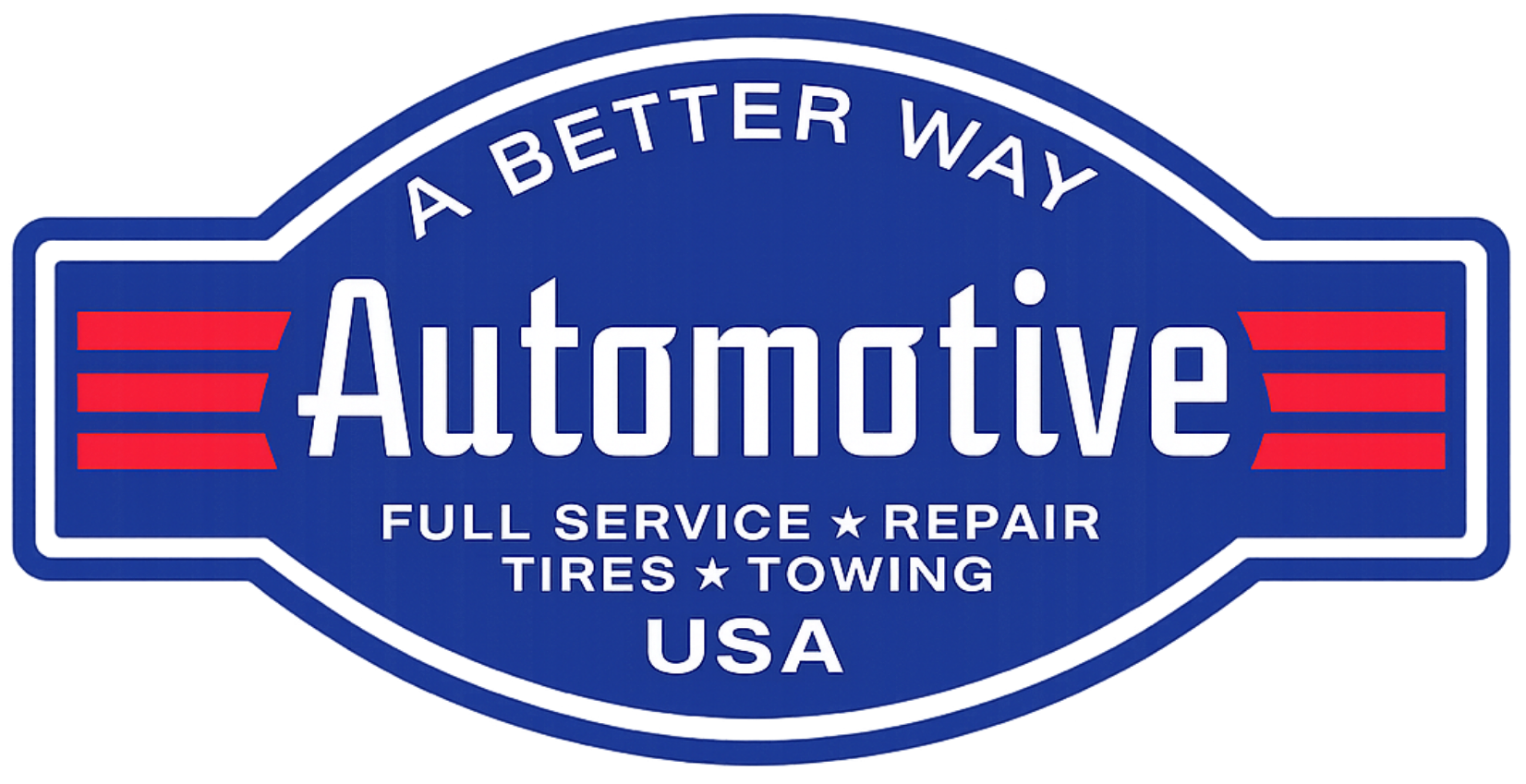Blue Automotive logo with red accents and text: “Full Service Repair Tires Towing USA.”