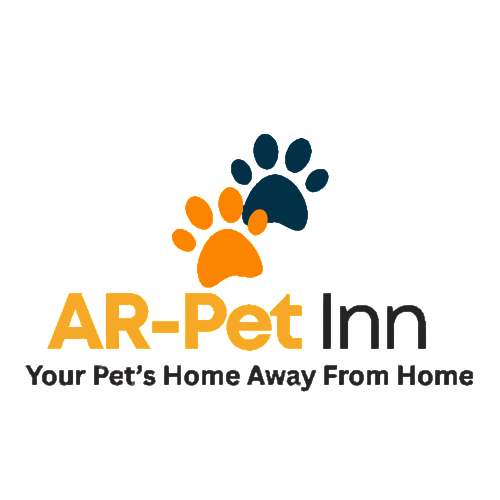 The logo for ar-pet inn shows a paw print and says `` your pet 's home away from home ''.