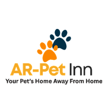 The logo for ar-pet inn shows a paw print and says `` your pet 's home away from home ''.