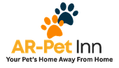 The logo for ar-pet inn shows a paw print and says `` your pet 's home away from home ''.
