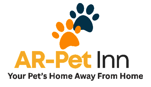 The logo for ar-pet inn shows a paw print and says `` your pet 's home away from home ''.