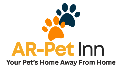 The logo for ar-pet inn shows a paw print and says `` your pet 's home away from home ''.
