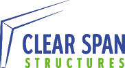 A blue and green logo for clear span structures.