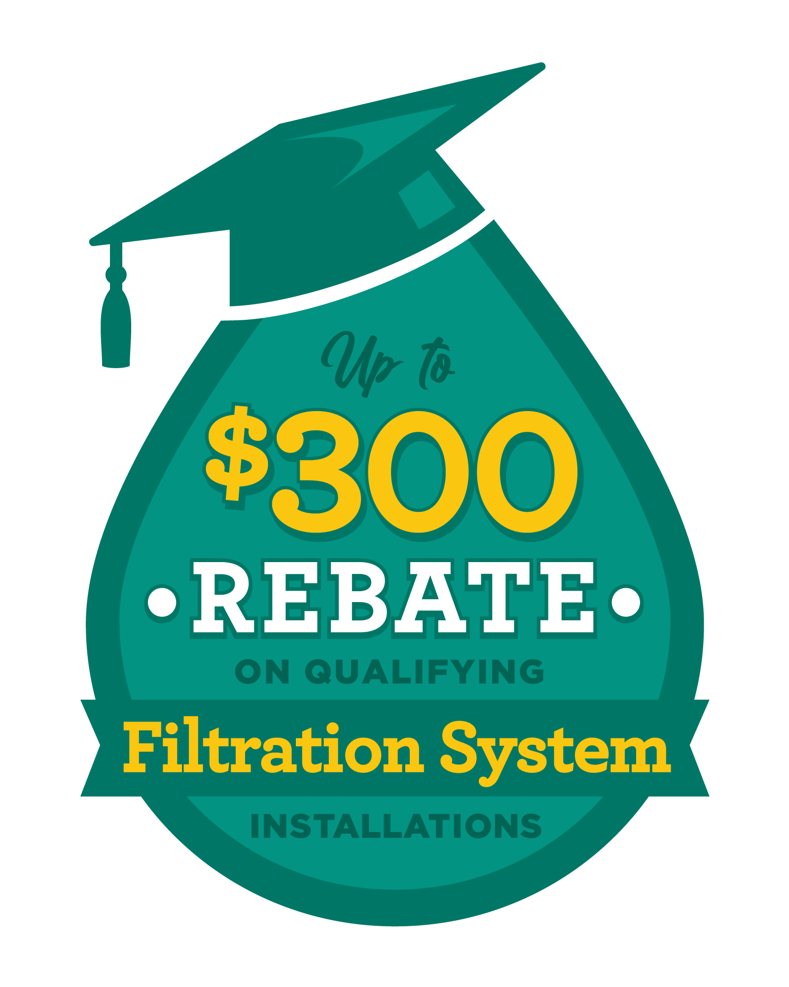 A green drop with a graduation cap that says