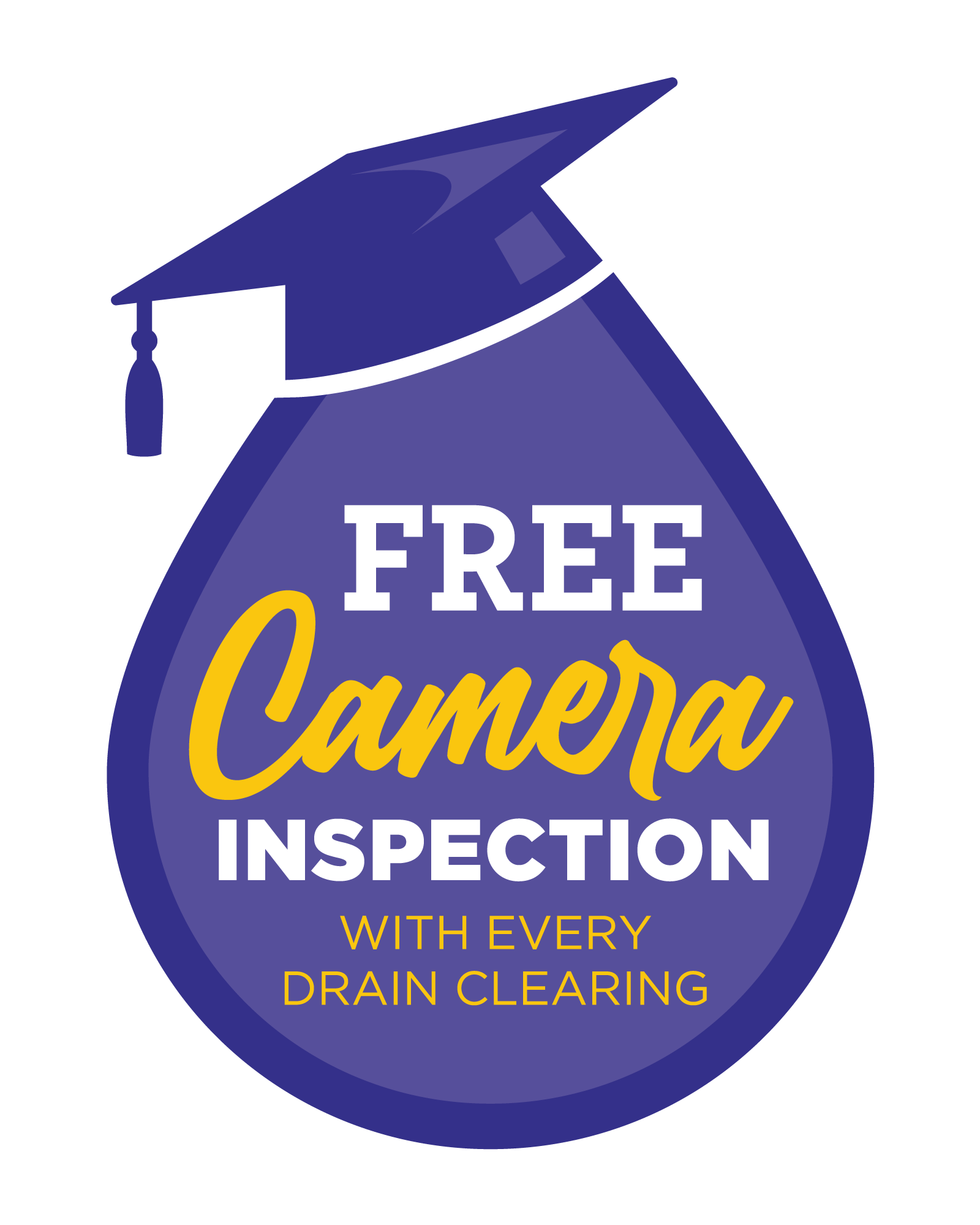 A purple drop with a graduation cap that says