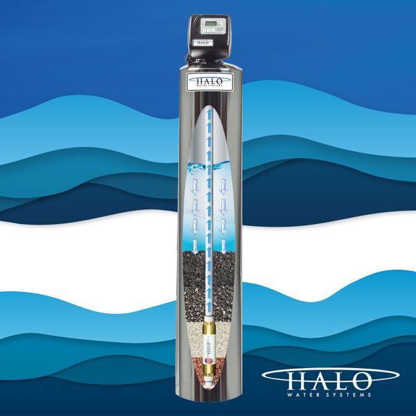 A picture of a halo water filter on a blue background