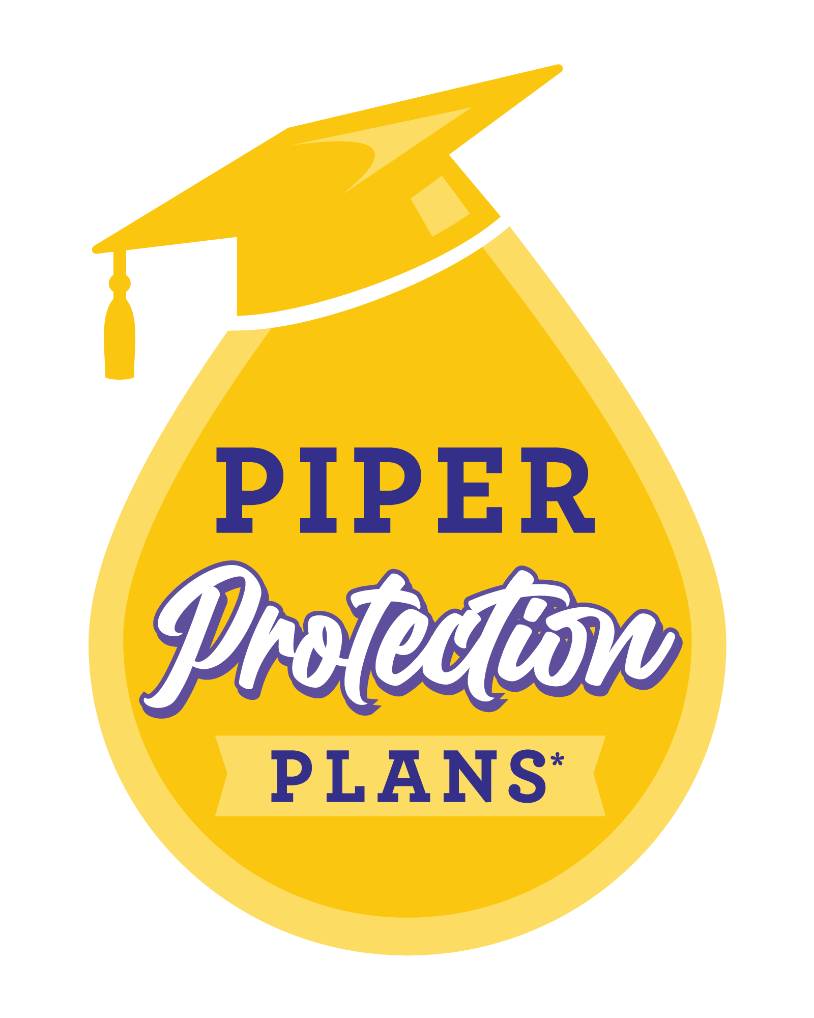 A yellow drop with a graduation cap that says