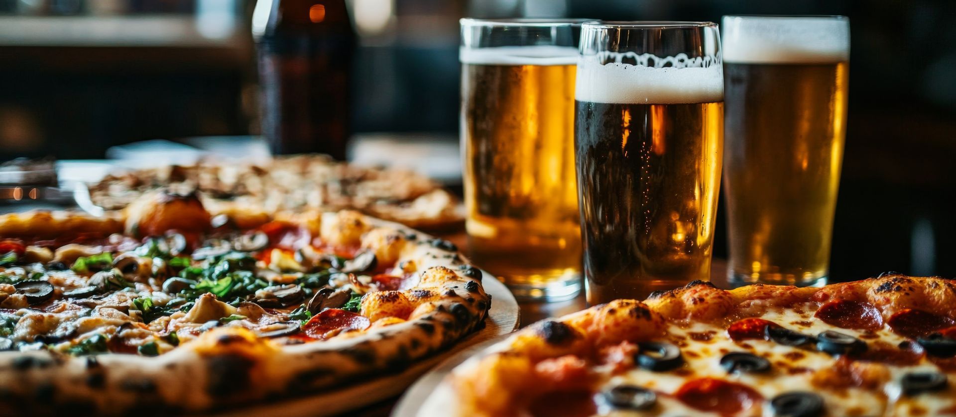Beer and pizza.