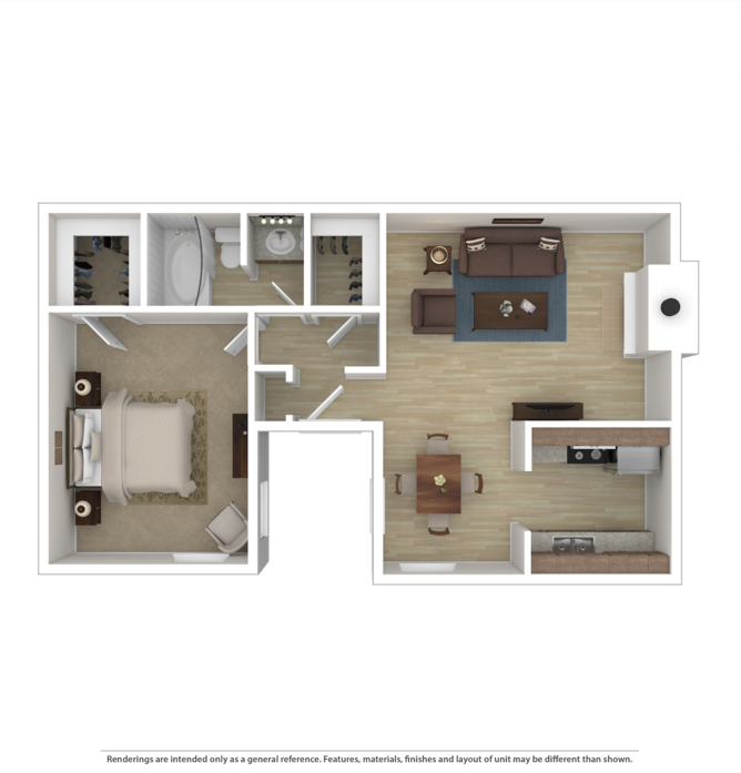 Floor Plan: 1 Bed · 1 Bath · 732 SQ. FT.