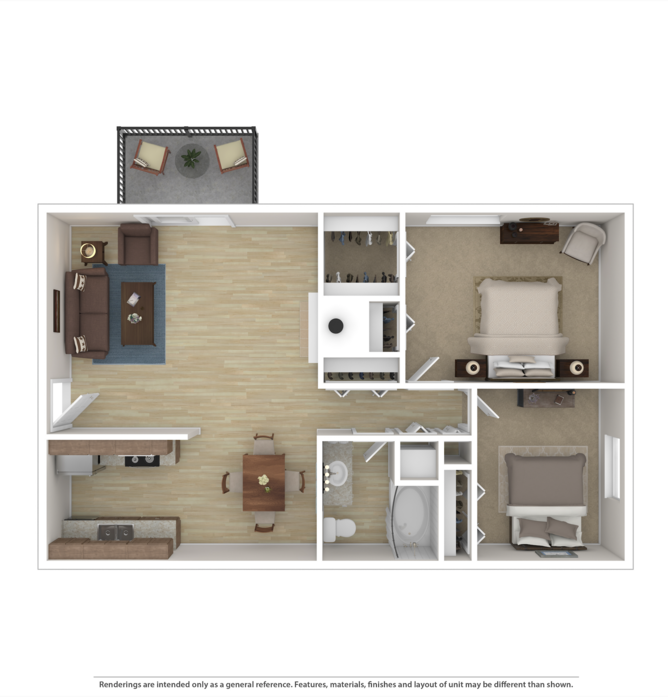 Floor Plan: 2 Bed · 1 Bath · 900 SQ. FT.