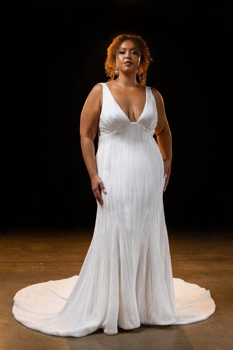 Woman choosing her wedding dress