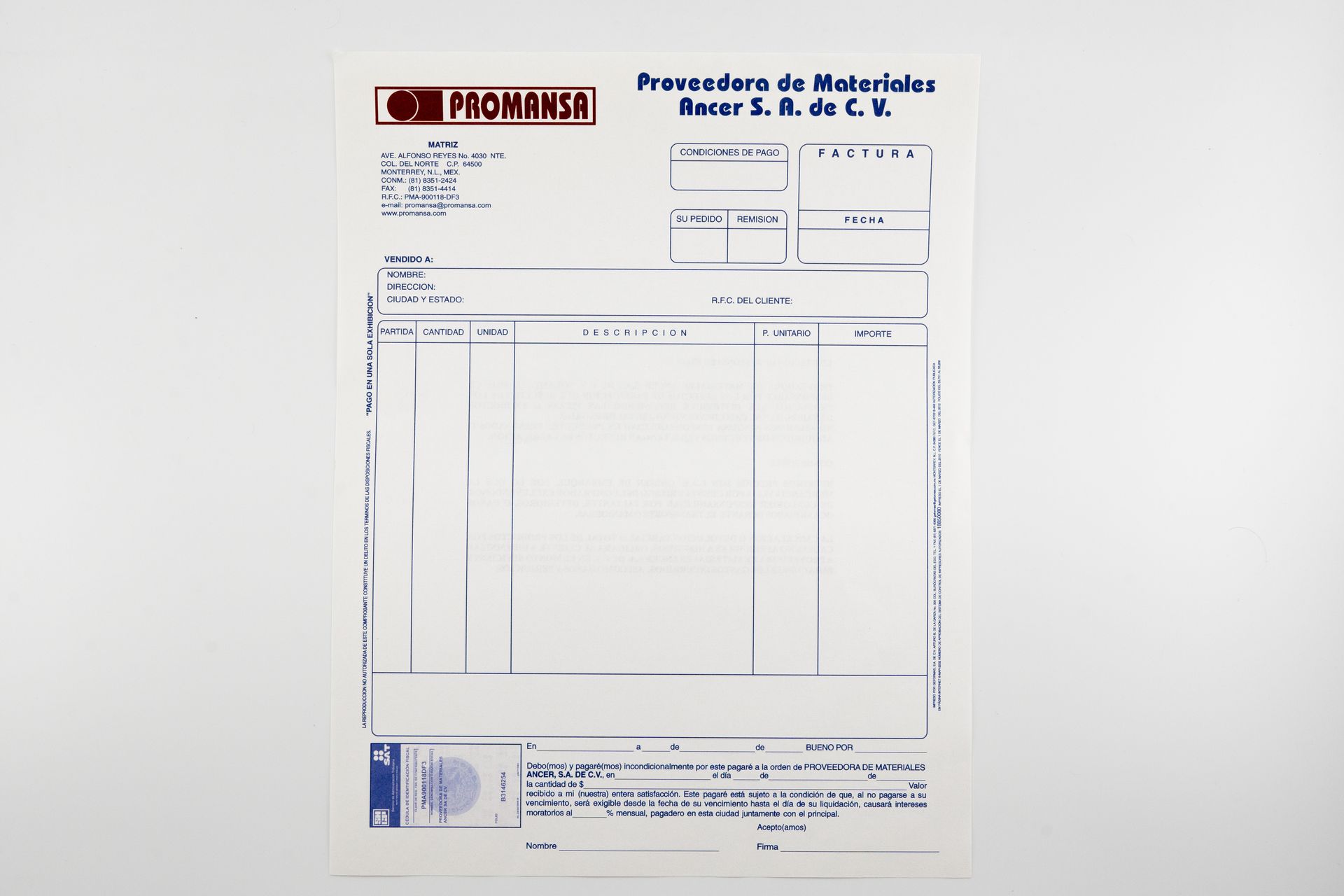 factura para empresa impresión de material corporativo