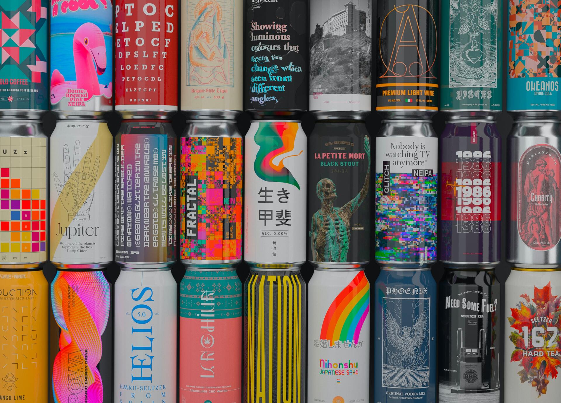 Diferentes diseños de empaques de latas representó a sus respectivas marcas