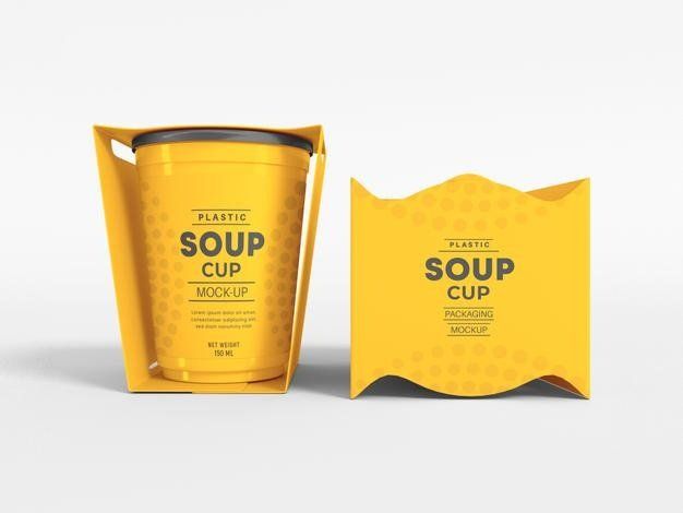 empaque de sopa en colores llamativos amarillo y gris
