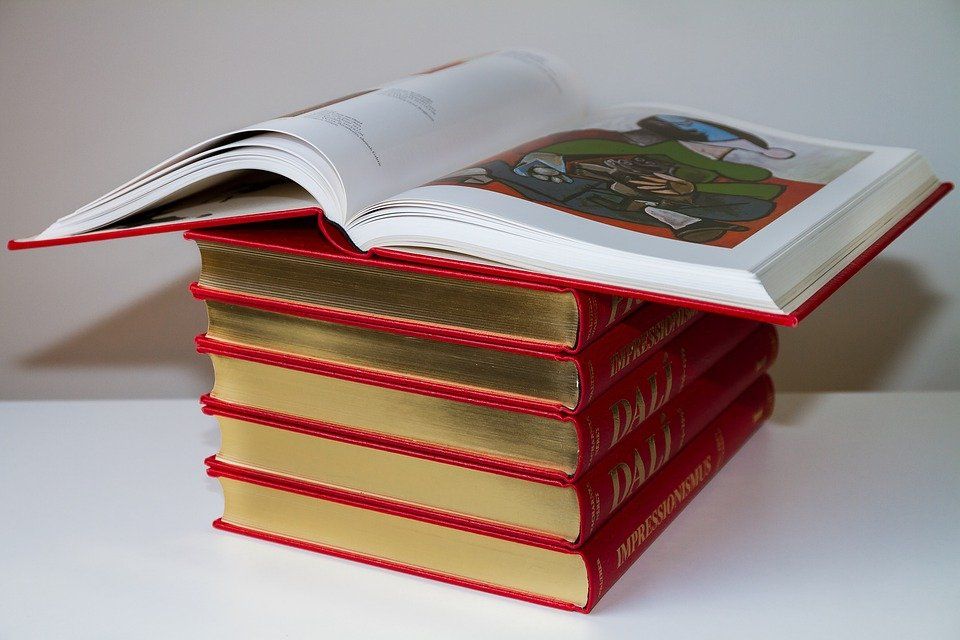 libro color rojo ilustrado y con tripa dorada