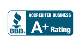 BBB Accredited Business A+ rating badge in blue and white.